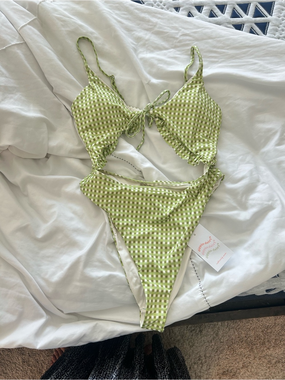 NWT Dippin' Daisy's Light Green Gingham One-Piece Swimsuit